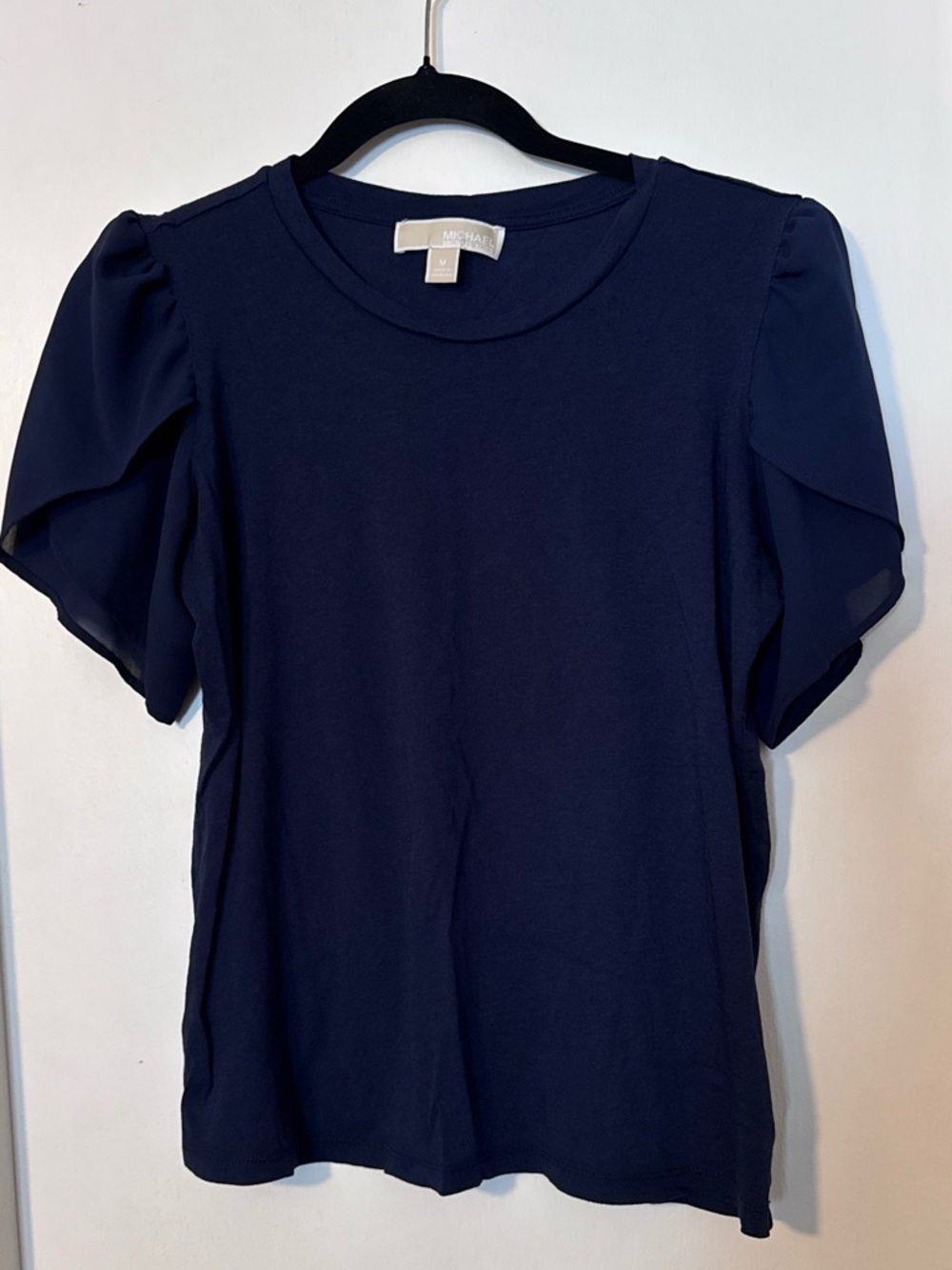 Michael Kors Dark Navy Short Sleeve Tee with Puff Shoulders